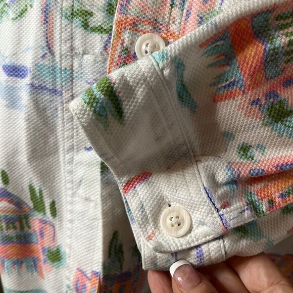 CHRISTOPHER & Banks cotton jacket white w/ beach motif chest pockets SZ S - Picture 2 of 14